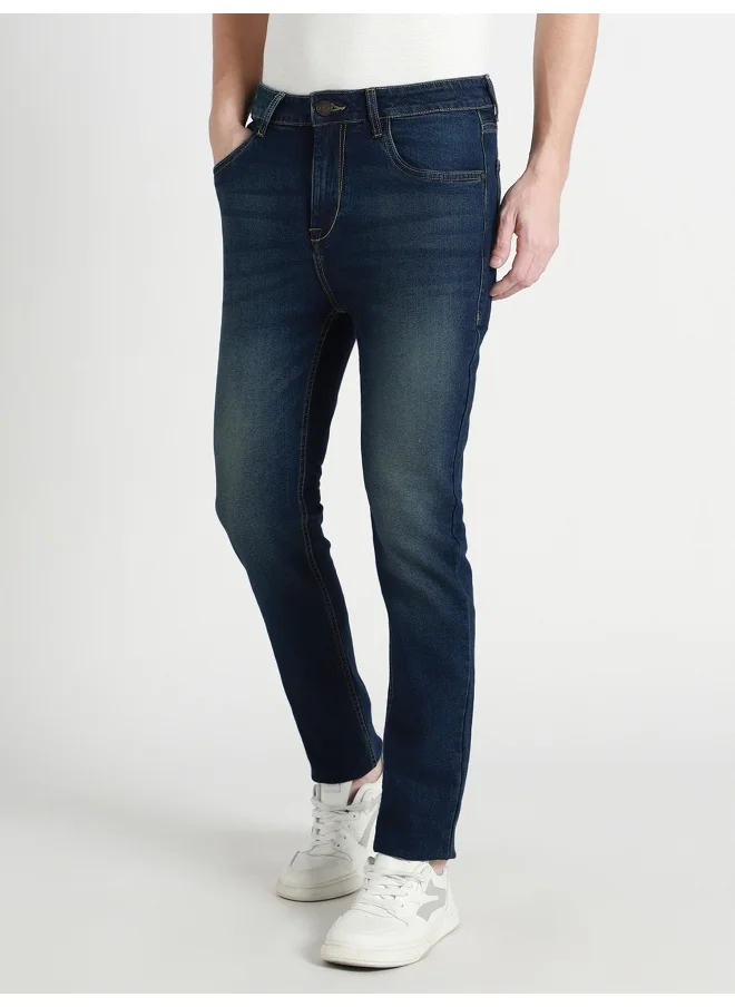 دينيس لينغو Men's Tapered Fit Dark Blue Cotton Jeans - Durable and Stylish