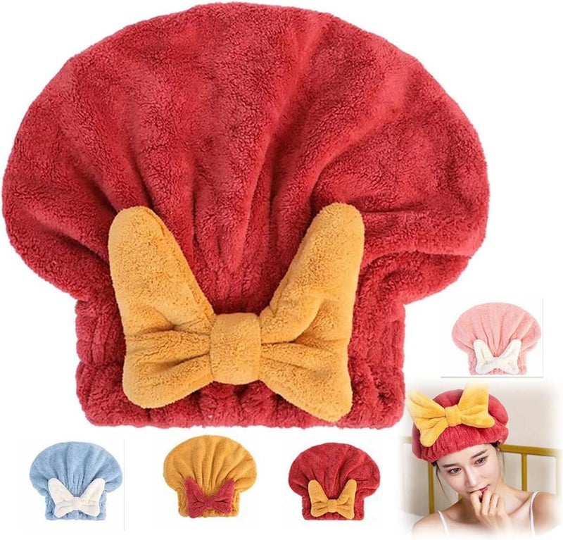 Fezora Super Absorbent Hair Towel Wrap for Wet Hair, Fast Drying Microfiber Hair Drying Towel Cap with Bow-Knot, Microfiber Hair Towel Wrap for Women (Red) - Image 5
