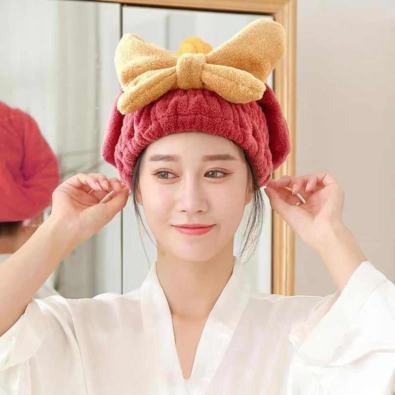 Fezora Super Absorbent Hair Towel Wrap for Wet Hair, Fast Drying Microfiber Hair Drying Towel Cap with Bow-Knot, Microfiber Hair Towel Wrap for Women (Red) - Image 4
