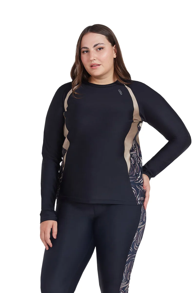 COEGA SUNWEAR  COEGA Ladies  Rashguard Long Sleeve - Nero Golden Swirls for Women | Best Price UAE