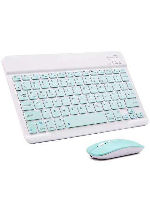 Ultra-Slim Bluetooth Keyboard and Mouse Combo Rechargeable Portable Wireless Keyboard Mouse Set for Apple iPad iPhone iOS 13 and Above Samsung Tablet Phone Smartphone Android Windows (Green)