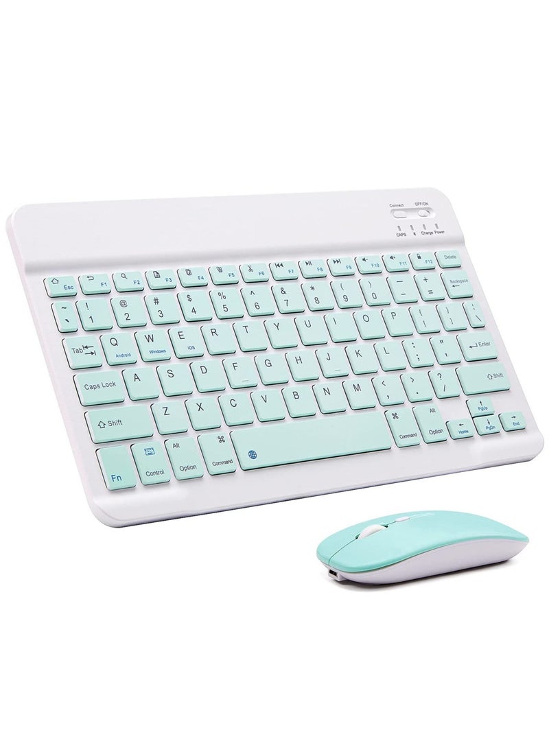 ELTRAZONE - Ultra-Slim Bluetooth Keyboard and Mouse Combo Rechargeable Portable Wireless Keyboard Mouse Set for Apple iPad iPhone iOS 13 and Above Samsung Tablet Phone Smartphone Android Windows (Green) - Image 1