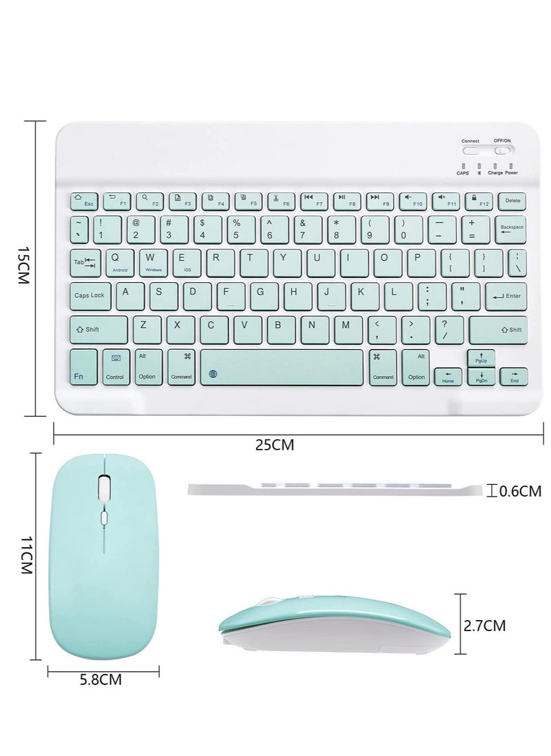 ELTRAZONE - Ultra-Slim Bluetooth Keyboard and Mouse Combo Rechargeable Portable Wireless Keyboard Mouse Set for Apple iPad iPhone iOS 13 and Above Samsung Tablet Phone Smartphone Android Windows (Green) - Image 1