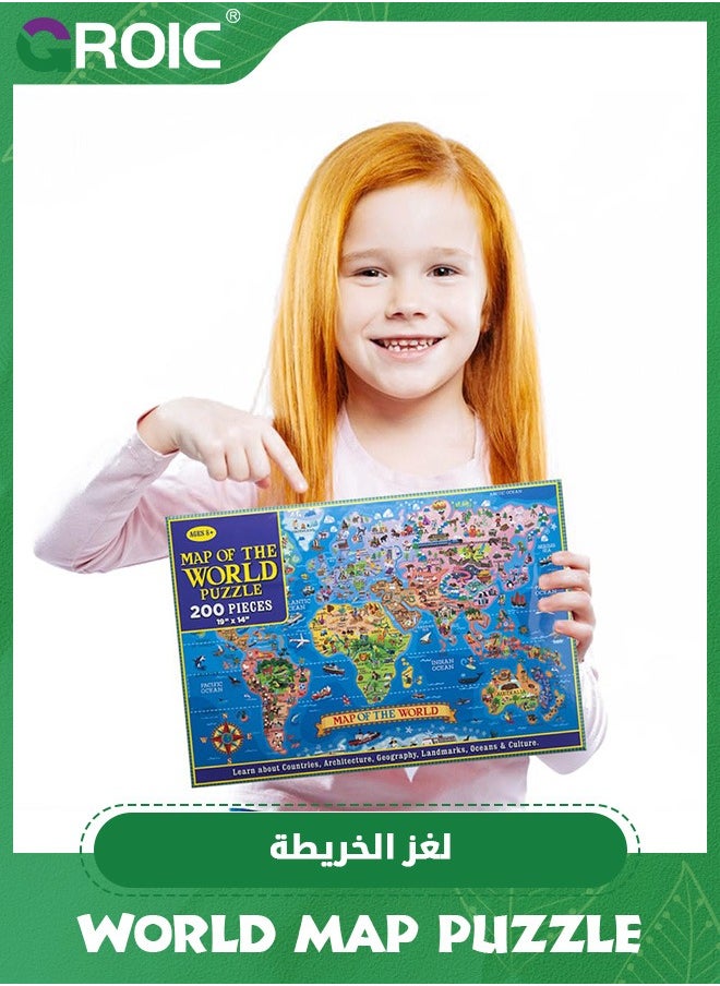GROIC 200 Pieces World Map Jigsaw Puzzle for Kids,Geography Puzzles,Globe Atlas Puzzle with Continents,Preschool Learning Toys for Kids,Spark Educational Conversations  - Image 5