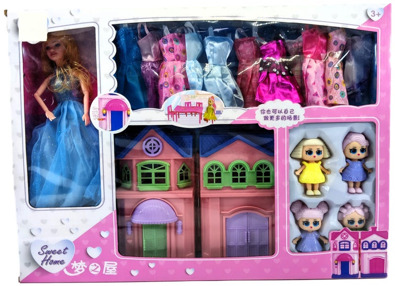 Fashion Doll Playset with Dollhouse and Accessories Plastic for Girls Ages 3 and Above