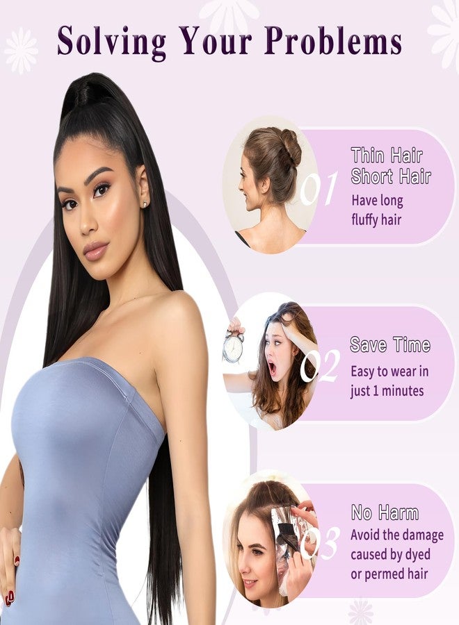 أتش أم دي وصلة شعر ذيل حصان من HMD، ذيل حصان طويل مستقيم برباط، قطع شعر صناعية ناعمة طبيعية بمشبك للنساء - Image 5