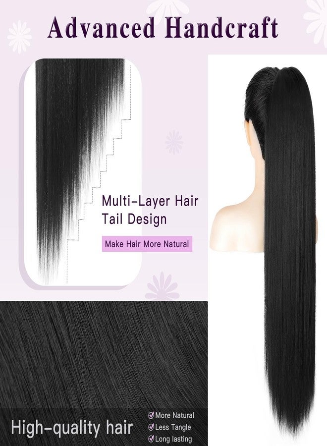 أتش أم دي وصلة شعر ذيل حصان من HMD، ذيل حصان طويل مستقيم برباط، قطع شعر صناعية ناعمة طبيعية بمشبك للنساء - Image 3