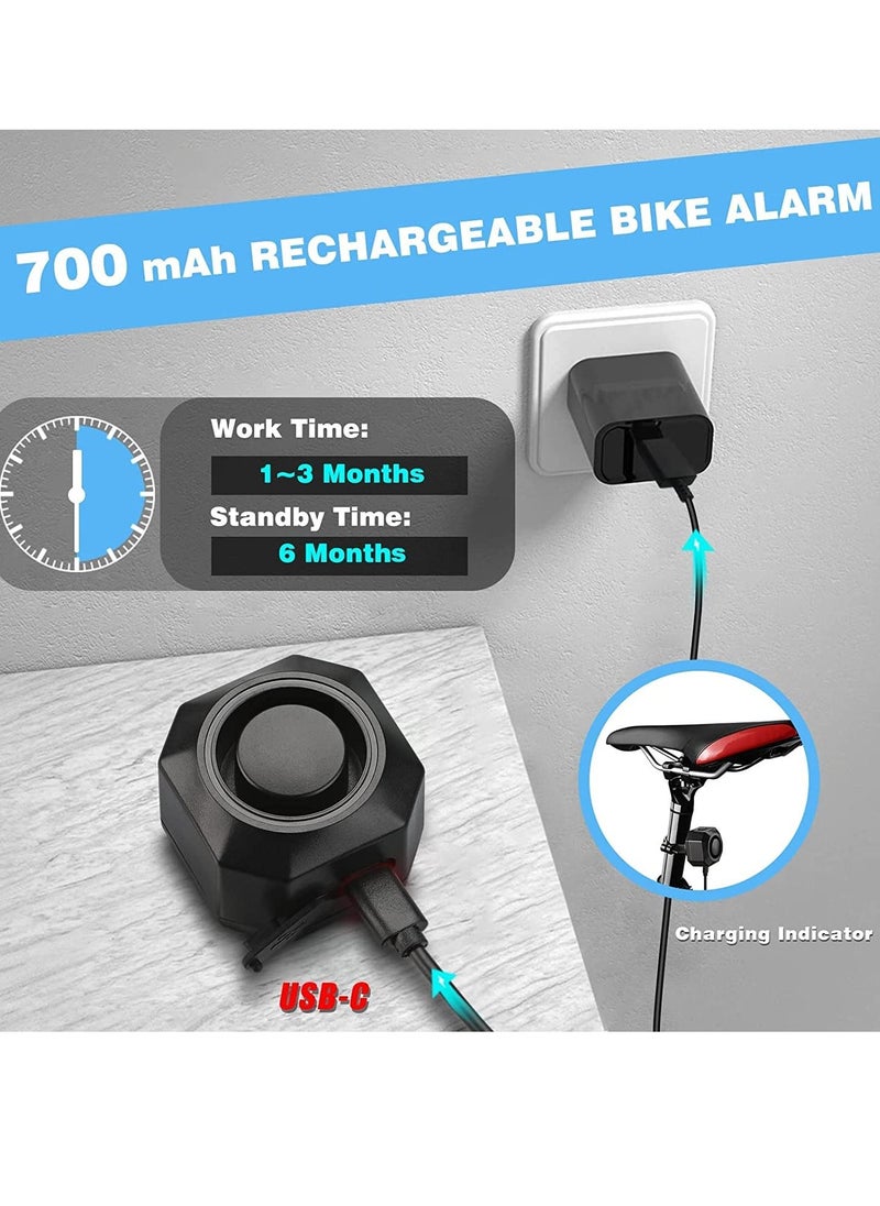 Excefore - USB Rechargeable Bike Alarm with Remote, 110dB Loud Wireless Anti Theft Vibration Motion Sensor Vehicle Security Alarm System Waterproof Bicycle Trailer Motorcycle Alarm - Image 1