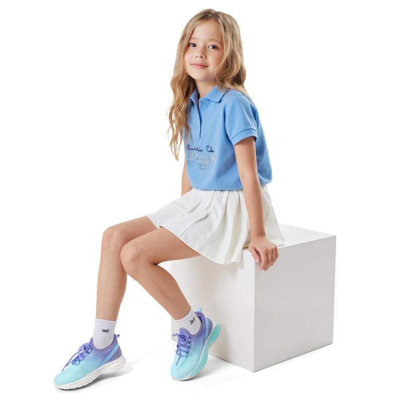 RUNSIDE Girls Lightweight Sneakers Kids Lace-up Tennis Running Shoes, Breathable Walking Shoes for Toddler/Little Kid/Big Kid Gradient Blue - Image 2