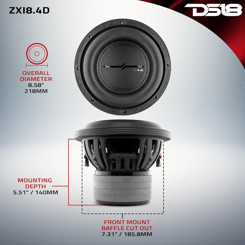 DS18 ZXI8.4D 8" High Excursion Car Audio Subwoofer - 1200W Dual Voice Coil 4-Ohm - Image 5