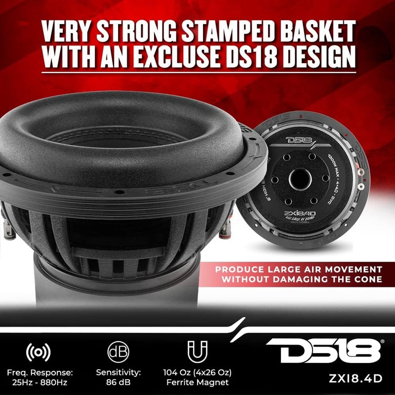 DS18 ZXI8.4D 8" High Excursion Car Audio Subwoofer - 1200W Dual Voice Coil 4-Ohm - Image 3