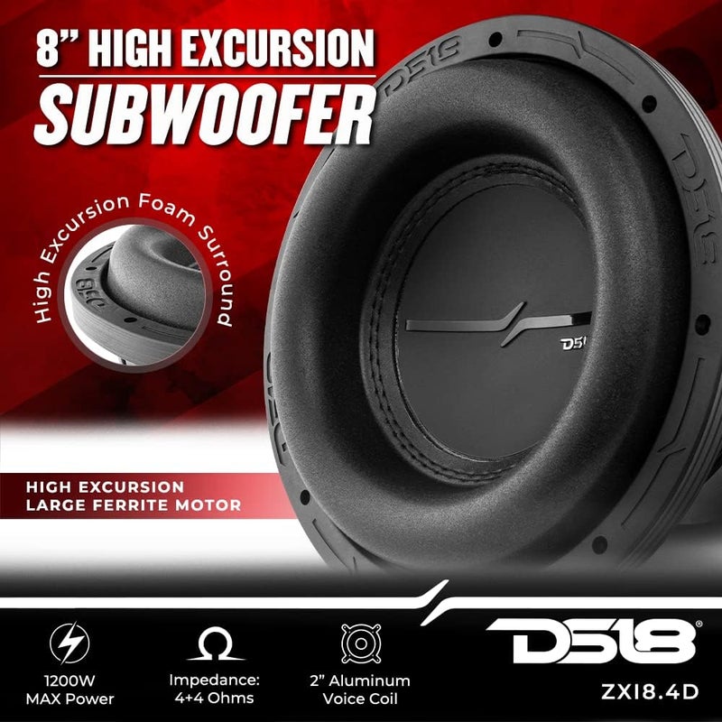 DS18 ZXI8.4D 8" High Excursion Car Audio Subwoofer - 1200W Dual Voice Coil 4-Ohm - Image 2