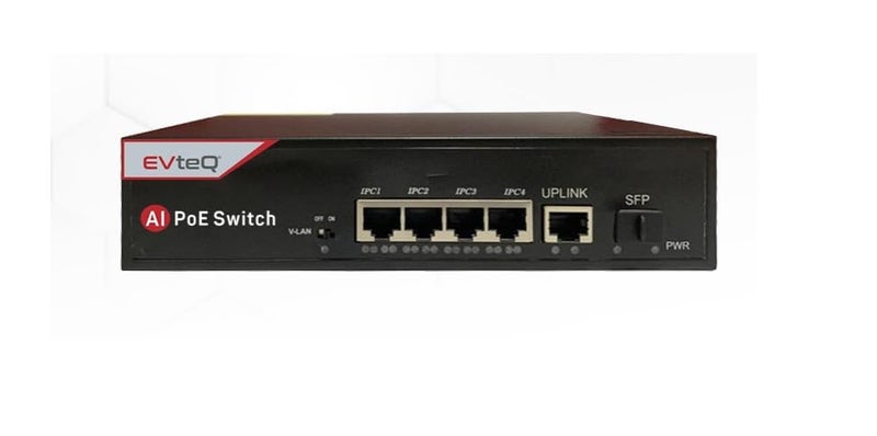 EvteQ EV-04G-1UG-1S | 4-Port Gigabit PoE Switch with 1 Gigabit Uplink & 1 SFP Slot | 802.3af/at | AI Watchdog | VLAN | Metal Body | 6KV Lightning Protection - Image 1