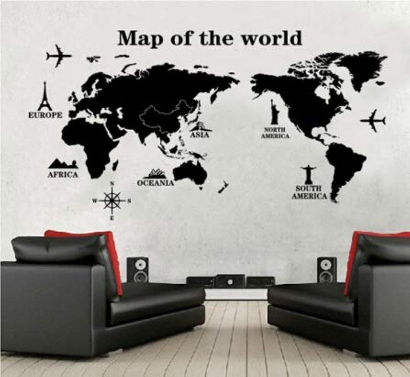Map Of The World Wall Sticker Black Large Vinyl Wall Decal Sticker Home Decor