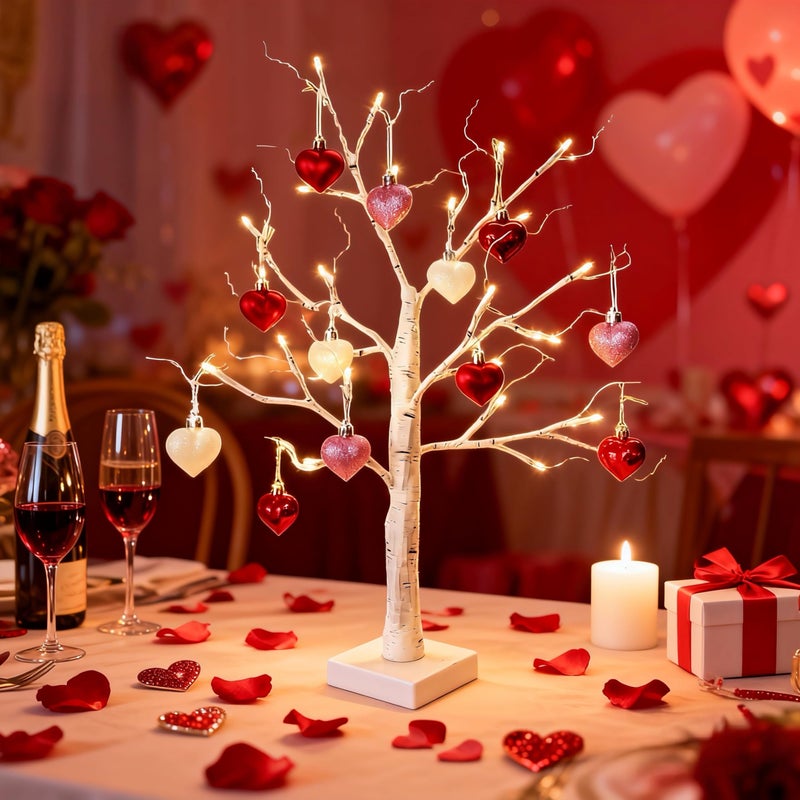 HipTree Valentines Day Christmas Tree Ornaments Decorations,12ct 1.57 Inch Pink Red White Heart Shaped Ornaments Set for Tree,Mini Baubles for Valentine's Day, Christmas, Wedding & Anniversary Party - Image 1