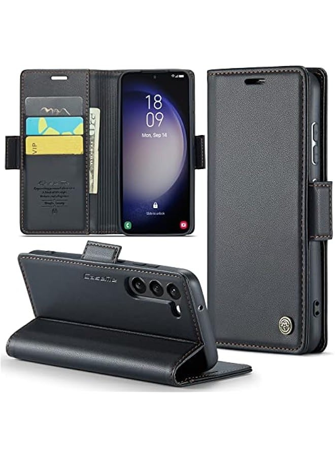 Samsung Galaxy S23 5G Wallet Case - RFID Blocking, Card Holder, Magnetic Kickstand, Leather Flip Protective Cover - Black  - Image 1