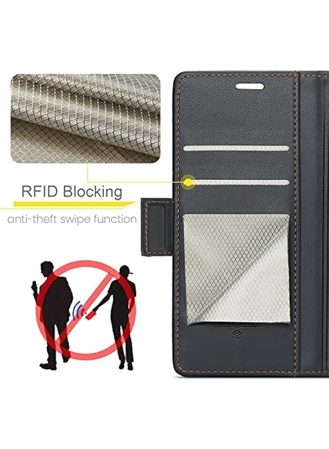 Samsung Galaxy S23 5G Wallet Case - RFID Blocking, Card Holder, Magnetic Kickstand, Leather Flip Protective Cover - Black  - Image 3