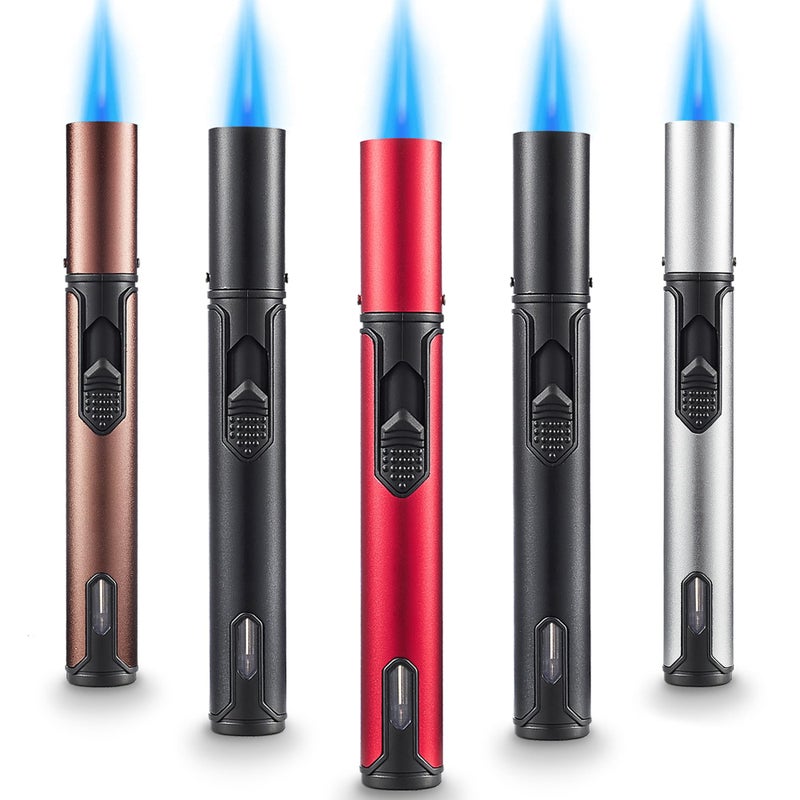 Urgrette 5 Pack Butane Torch Lighter, Urgrette 6-inch Refillable Pen Lighter Pencil Torch Lighter Adjustable Jet Flame Butane Lighter for Grill BBQ Candle Camping (Gas Not Included) - Image 1