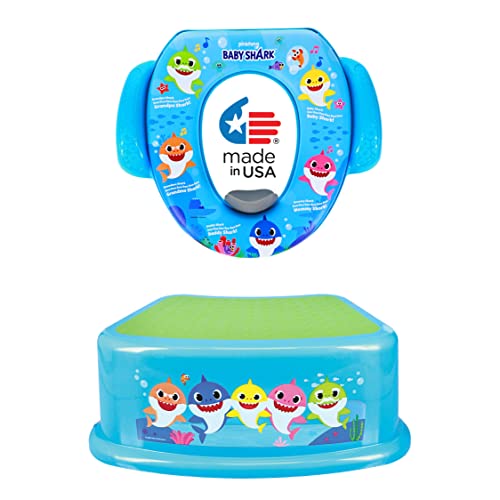 Pinkfong Baby Shark 2 Piece Essential Potty Training Set Soft Cushion Baby Potty Training Safe Easy to Clean Step Stool