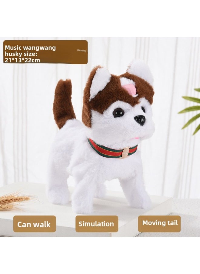 Plush Electric Puppy Simulation Toy Dog Can Walk And Bark With Music And Light Simulation Electronic Pet Dog-Color:[Simulation Sounds, Music And Lighting] Wangwang Husky (Brown)  - Image 1