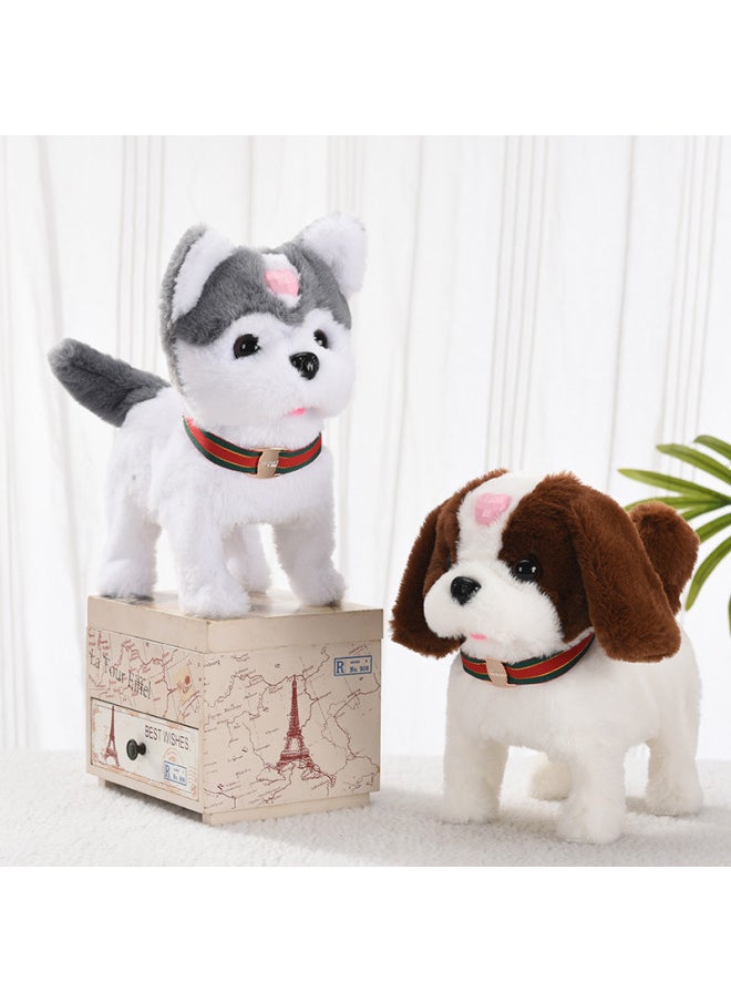 Plush Electric Puppy Simulation Toy Dog Can Walk And Bark With Music And Light Simulation Electronic Pet Dog-Color:[Simulation Sounds, Music And Lighting] Wangwang Husky (Brown)  - Image 3