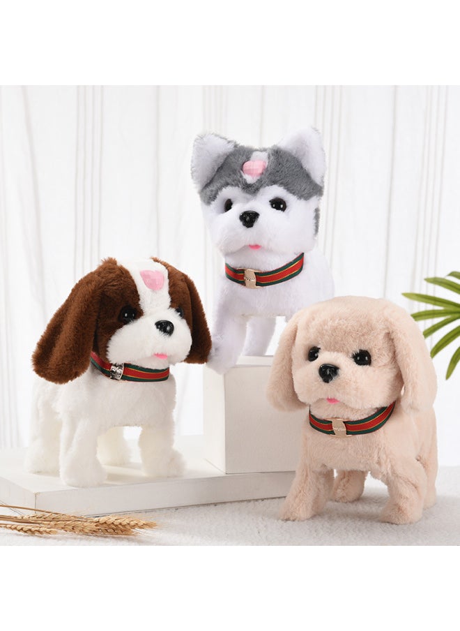 Plush Electric Puppy Simulation Toy Dog Can Walk And Bark With Music And Light Simulation Electronic Pet Dog-Color:[Simulation Sounds, Music And Lighting] Wangwang Husky (Brown)  - Image 2