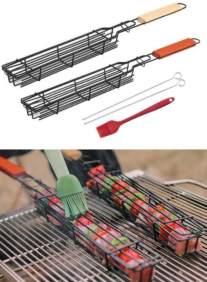AIMARS 2 Packs 19.3” BBQ Net BBQ Cage Kebab Grilling Basket, Extra Long Stainless Steel Kabob Grilling Baskets with Handle, Metal BBQ Skewers Kabob Basket for Outdoor Grill Kabobs Meat, Loose Veggies  - Image 1