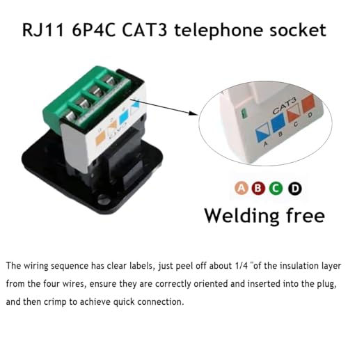 PENGLIN 2PCS RJ11 6P4C Panel Mount Connector, Solderless RJ11 CAT3 Female Screw Terminal Adapter, D-Type Keystone Telephone Jack with Screws - Image 4