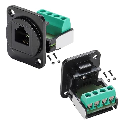 PENGLIN 2PCS RJ11 6P4C Panel Mount Connector, Solderless RJ11 CAT3 Female Screw Terminal Adapter, D-Type Keystone Telephone Jack with Screws - Image 1