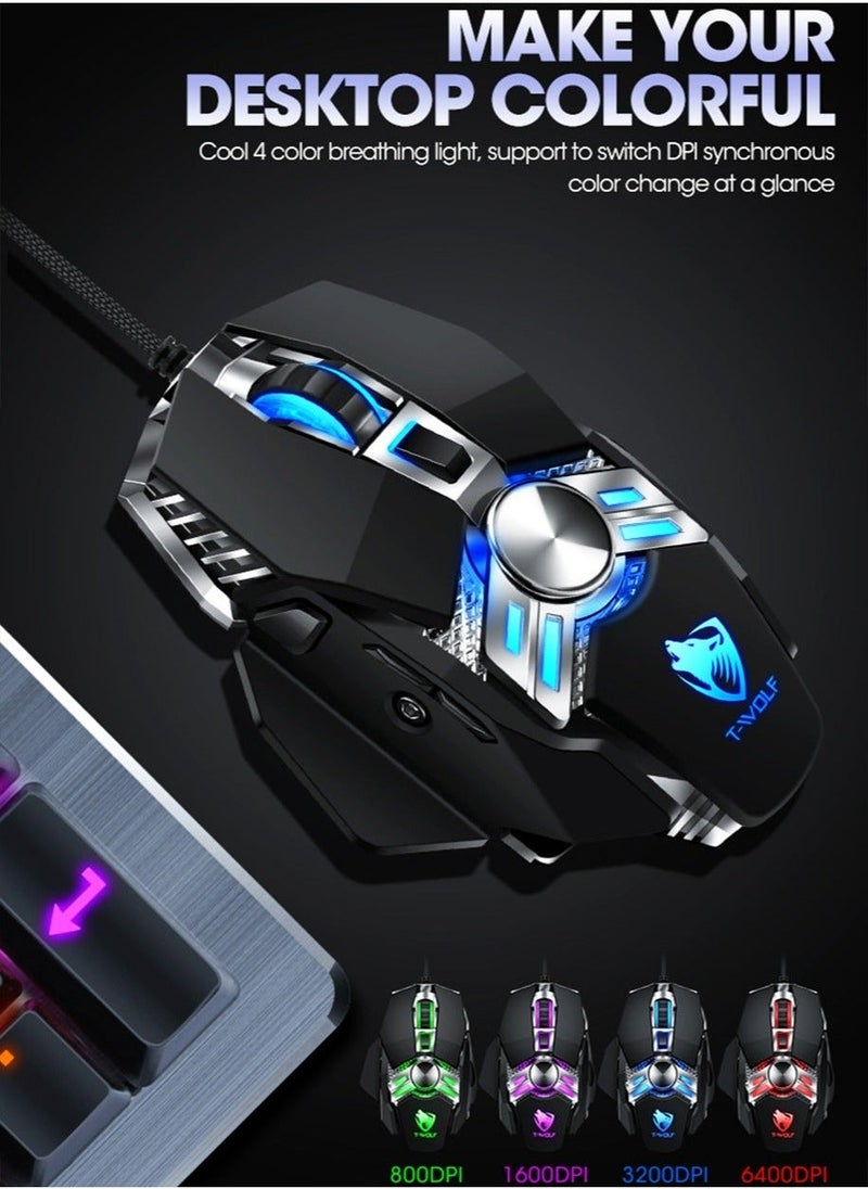 T-WOLF - Essential Gaming Mouse: RGB Spectrum Backlit Ergonomic Mouse - 5 Programmable Buttons - Mechanical Switches - Backlight Modes up to 6400 DPI for Windows PC Gamers - Image 1