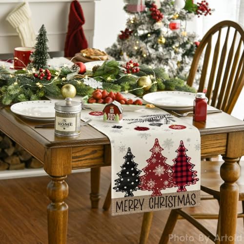 Moira Christmas Table Runners, 13.8 inch X 70.8 inch, Cotton Jute Material, Christmas Decoration, Machine Washable (Merry Christmas Trees) - Image 2