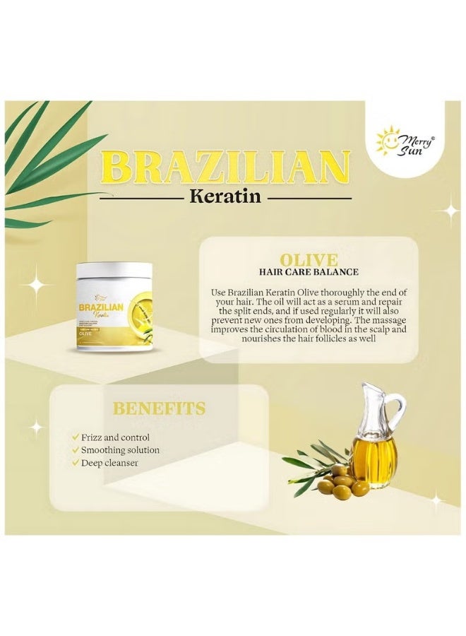 merry sun Brazilian Keratin with Olive Hair Care Balance Treatment 1000 ml Smooth Shiny Straight Hair Professional Salon Formula - Image 2