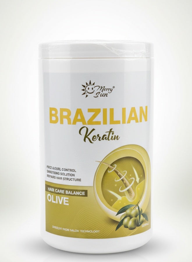 merry sun Brazilian Keratin with Olive Hair Care Balance Treatment 1000 ml Smooth Shiny Straight Hair Professional Salon Formula - Image 1