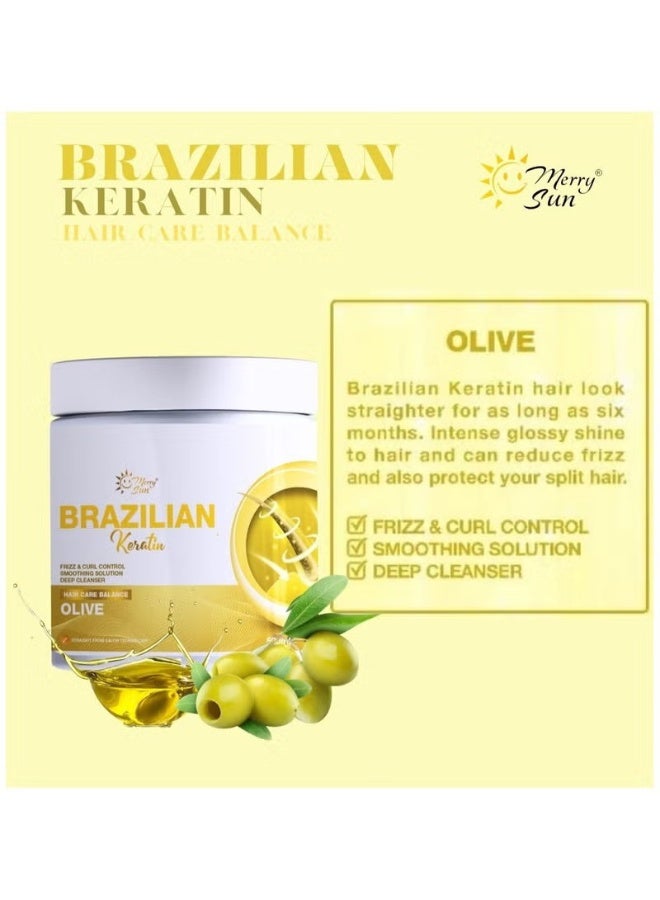 merry sun Brazilian Keratin with Olive Hair Care Balance Treatment 1000 ml Smooth Shiny Straight Hair Professional Salon Formula - Image 3