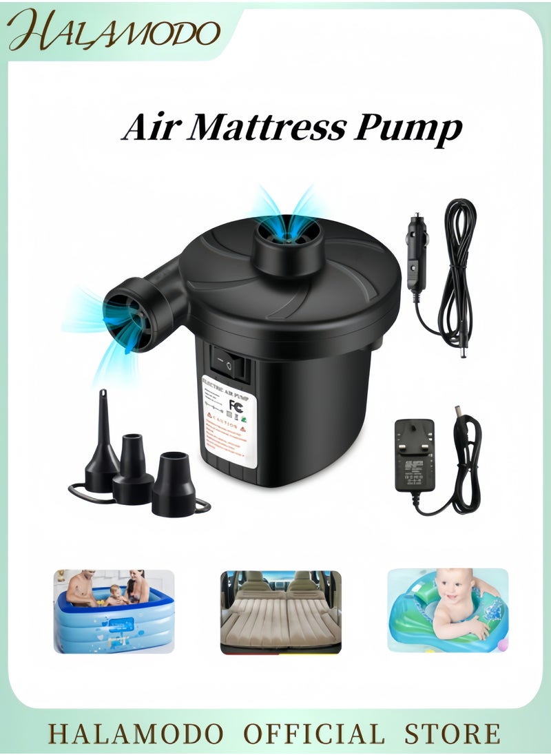 Generic Electric Air Pump for Inflatables Air Quick-Fill Mattress Pump with 3 Nozzles Portable Air Pump Home Car Dual-use Inflation Pump for Car & Blow up Pool Raft Bed Boat Toy  - Image 1