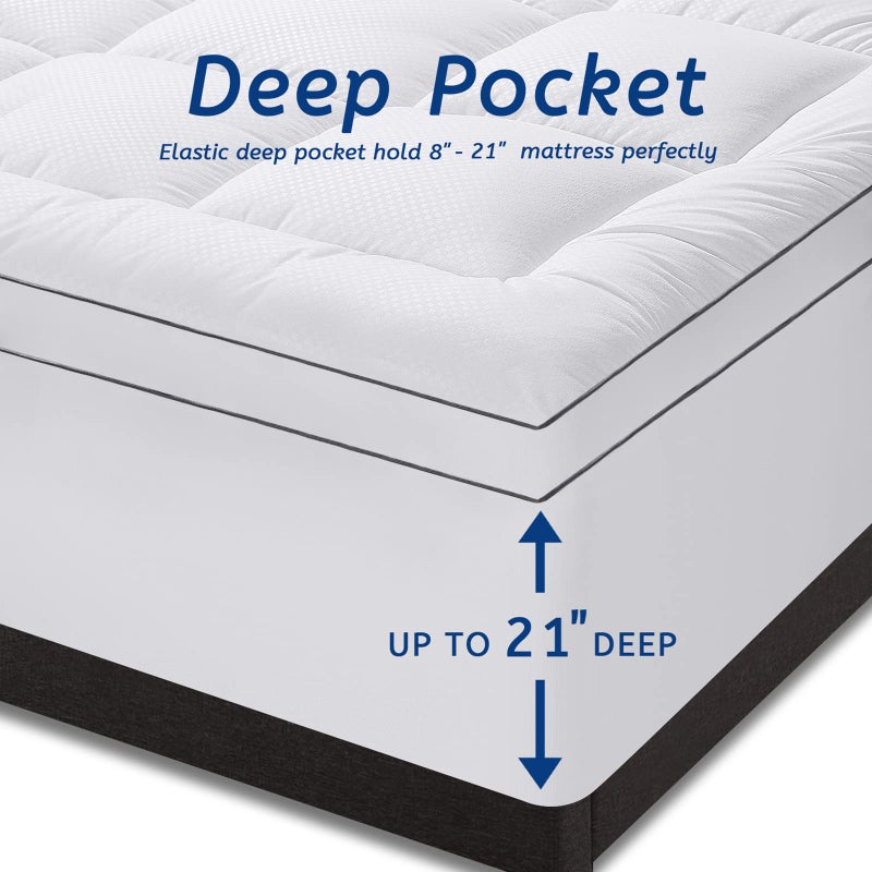 MATBEBY King Size Mattress Topper for Back Pain, Cooling Extra Thick Mattress Pad Cover with 8-21 inch Deep Pocket, Plush Pillow Top Mattress Topper Overfilled with Down Alternative, King Size, White - Image 5