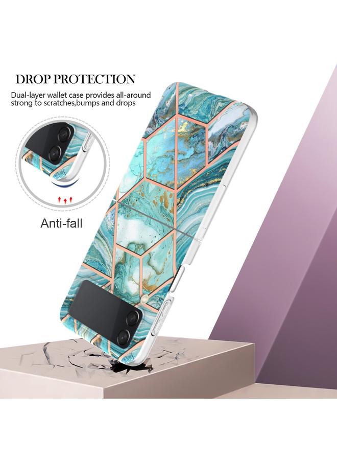 S-TOP Case For Samsung Galaxy Z Flip4 Electroplating IMD Splicing Marble TPU Phone Case - Image 5