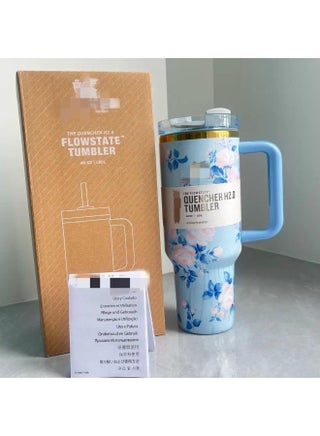 Stanley Love Shack Fancy H2.0 Flow State 40oz Blue Rose Tumbler, Stainless Steel Vacuum Insulated Quencher with Lid, Straw, and Stopper, Ideal for Water and Iced Tea, Keeps Drinks Cold, - pzsku/Z5401875DE29447076679Z/45/1752839370/225b601e-db29-400c-99cd-66fb6e1aa883