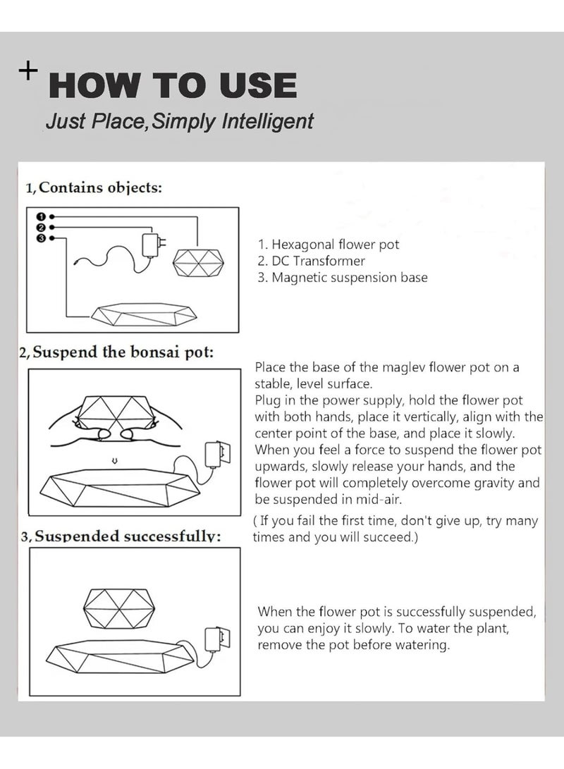 FIPKA Floating Bonsai Pot Planter Suspension Air Plant Pot Levitating Flower Pot for Home Office, Modern Marble Pattern - Image 5