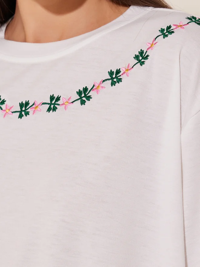 Take Two Take Two Floral Embroidery Detail Short Sleeves T-Shirt