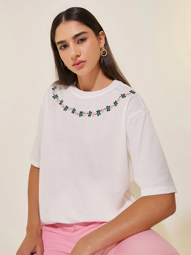 Take Two Floral Embroidery Detail Short Sleeves T-Shirt