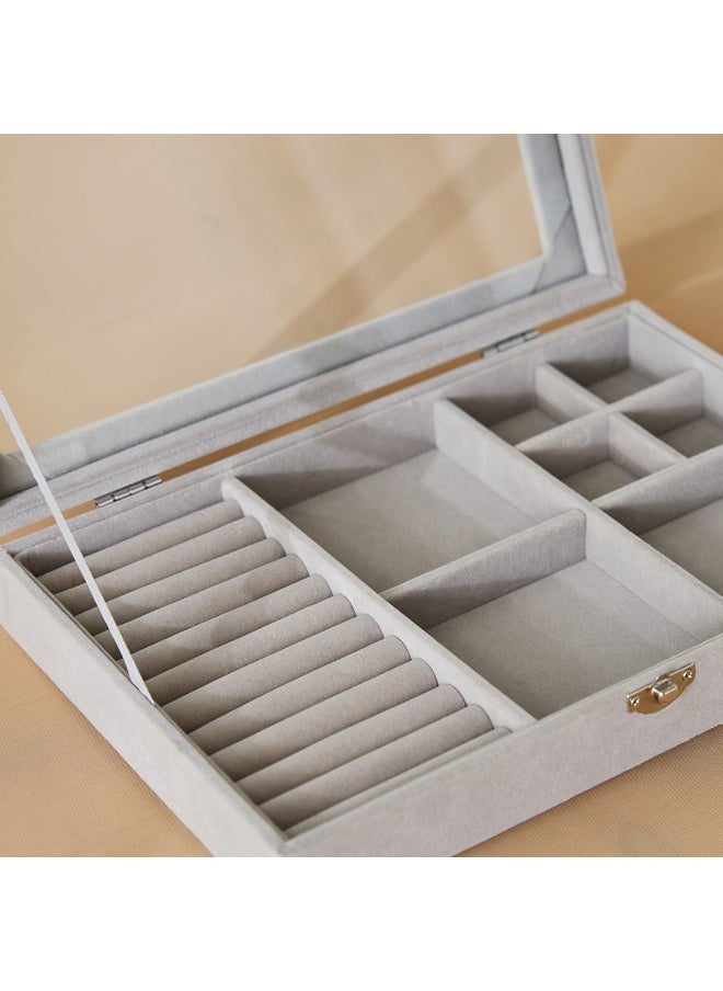 Home Box Velour Jewellery Box with Clear Lid 28.5 x 20 x 5 cm  - Image 4