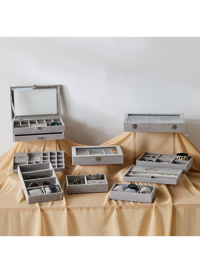 Home Box Velour Jewellery Box with Clear Lid 28.5 x 20 x 5 cm  - Image 5