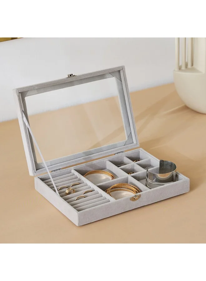 هوم بوكس علبة مجوهرات مخملية بغطاء شفاف 28.5 × 20 × 5 سم