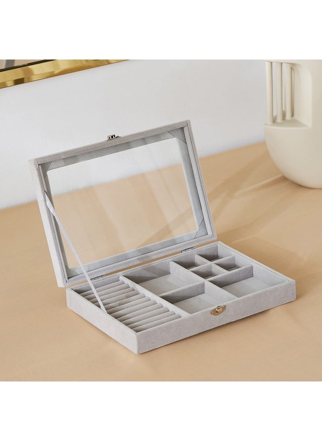Home Box Velour Jewellery Box with Clear Lid 28.5 x 20 x 5 cm  - Image 2