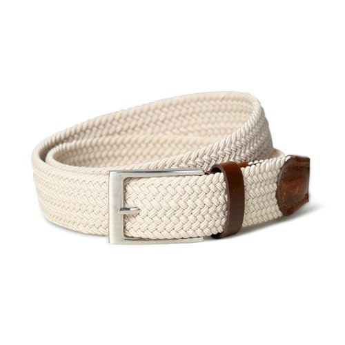 MaheTri Braided Canvas Stretchable Leather Belt, Premium Woven fabric Adjustable & Hole Free Belt for Men & Women (Black, Brown, Cream Black, Cream Brown) (cream Brown, 38"-40" Waist Adjustable) - Image 3