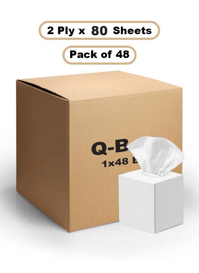 Q-Box Facial Tissue Paper White – 2 Ply x 80 Sheets Pack of 48, Highly Absorbent, Ultra Soft for Home, Office & Hotel Use  - Image 1