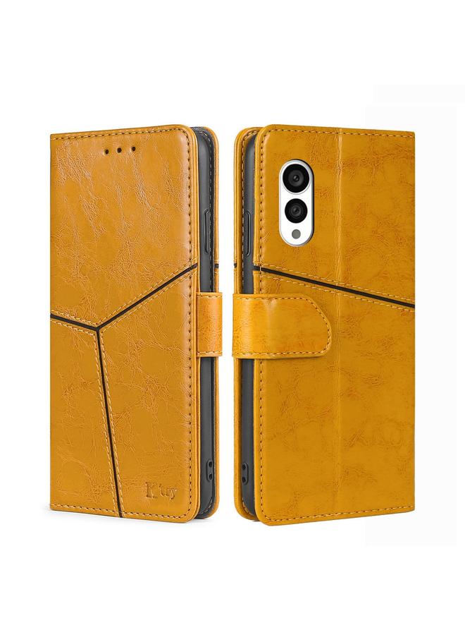 اس-توب جراب لهاتف Fujitsu Arrows N F-51C مصنوع من الجلد بتصميم هندسي أفقي قابل للطي - Image 1