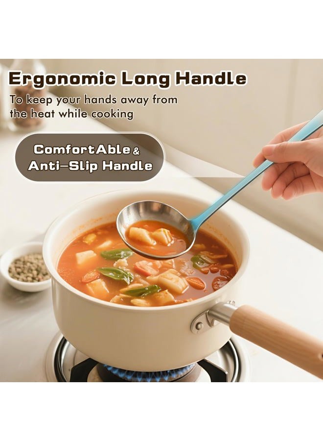 MemoGem 9 Pcs Cooking Utensils Set, Stainless Steel Kitchen Utensils, Heat Resistant Metal Kitchen Tools Include Solid & Slotted Turner Wok Spatula, Serving Spoon, Ladle, Pasta Server, Meat Fork, Tongs Silver - Image 3