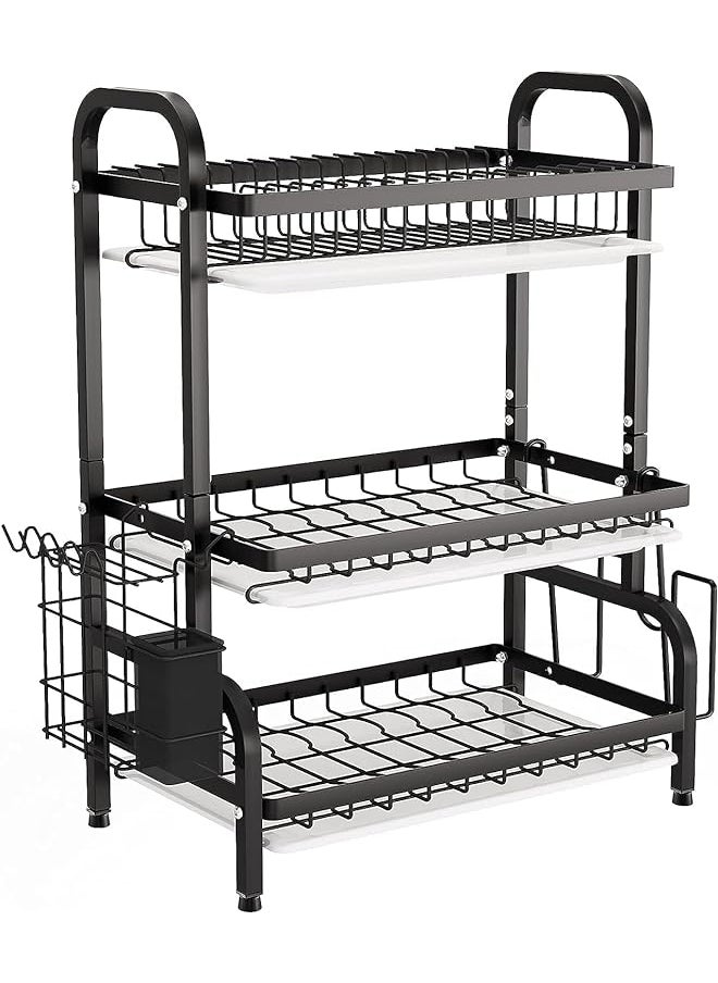 OMIRA - Drying Rack 3 Tier Dish Rack With Tray Utensil Holder Large Capacity Rustproof Dish Drainer With Cutting Board Holder Drain Board Tray For Kitchen Counter Organizer Storage (Dsa399) - Image 1